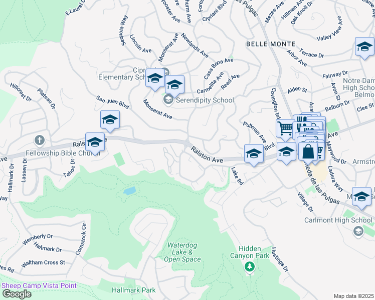 map of restaurants, bars, coffee shops, grocery stores, and more near 1144 Continentals Way in Belmont