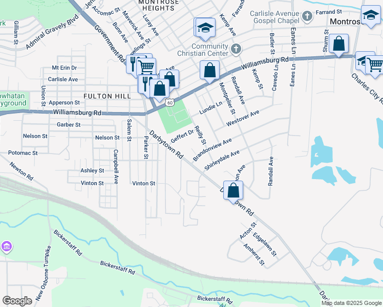 map of restaurants, bars, coffee shops, grocery stores, and more near 5206 Art Avenue in Richmond