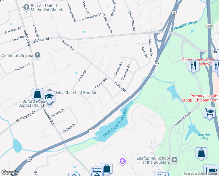 map of restaurants, bars, coffee shops, grocery stores, and more near 7930 Whitworth Road in Richmond