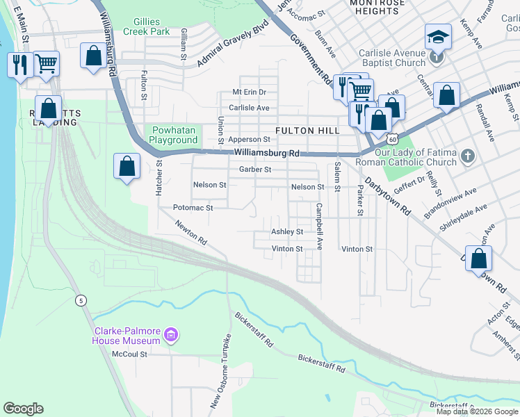 map of restaurants, bars, coffee shops, grocery stores, and more near 1257 Nelson Street in Richmond
