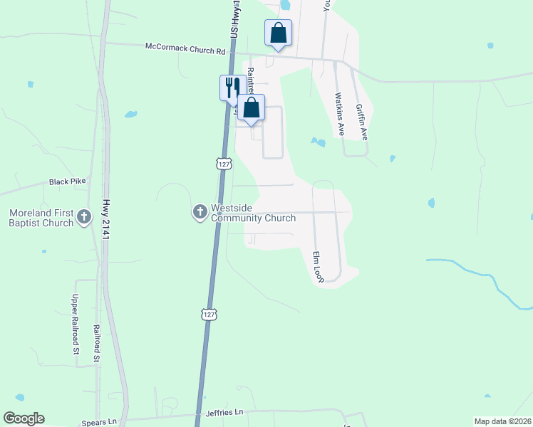 map of restaurants, bars, coffee shops, grocery stores, and more near Ash Rd in Hustonville