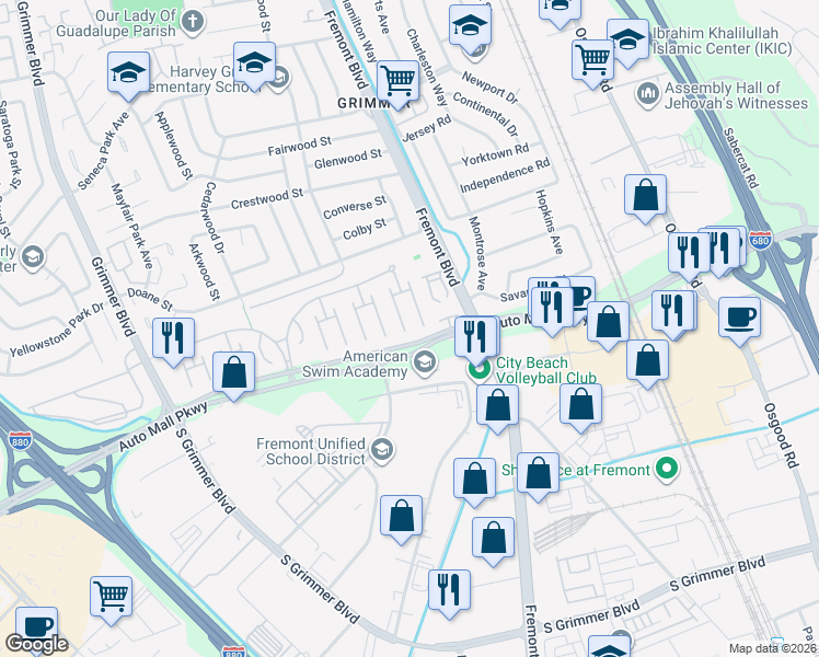 map of restaurants, bars, coffee shops, grocery stores, and more near 294 Winnipeg Terrace in Fremont