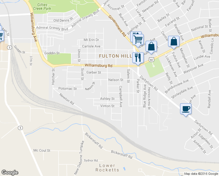 map of restaurants, bars, coffee shops, grocery stores, and more near 5208 Waverly Avenue in Richmond