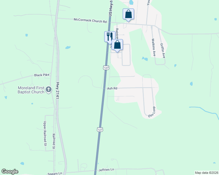 map of restaurants, bars, coffee shops, grocery stores, and more near 30 Ash Road in Hustonville