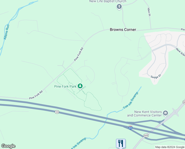 map of restaurants, bars, coffee shops, grocery stores, and more near 6681 Pine Straw Lane in Quinton