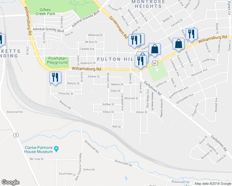 map of restaurants, bars, coffee shops, grocery stores, and more near 1501 Vista Street in Richmond