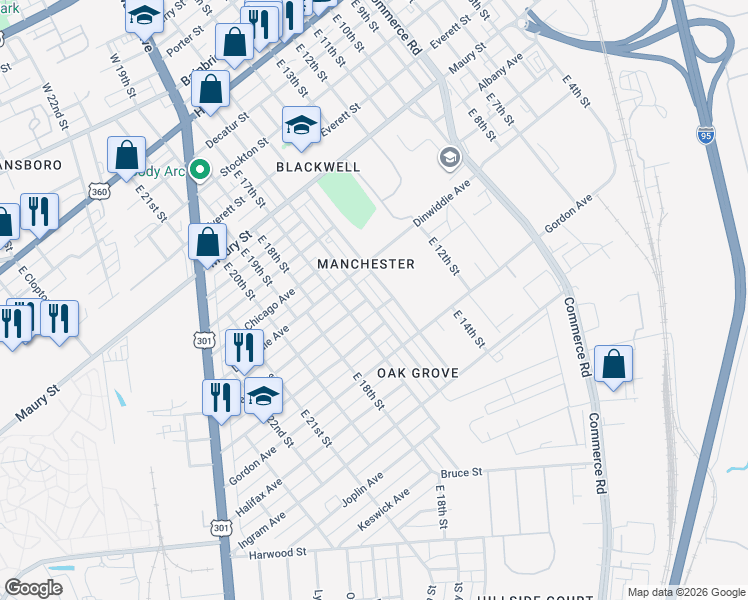 map of restaurants, bars, coffee shops, grocery stores, and more near 916 East 16th Street in Richmond