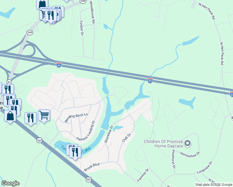 map of restaurants, bars, coffee shops, grocery stores, and more near 3050 Patriots Landing Drive in Quinton