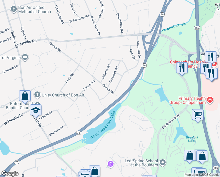map of restaurants, bars, coffee shops, grocery stores, and more near 1003 Chiswick Road in Richmond