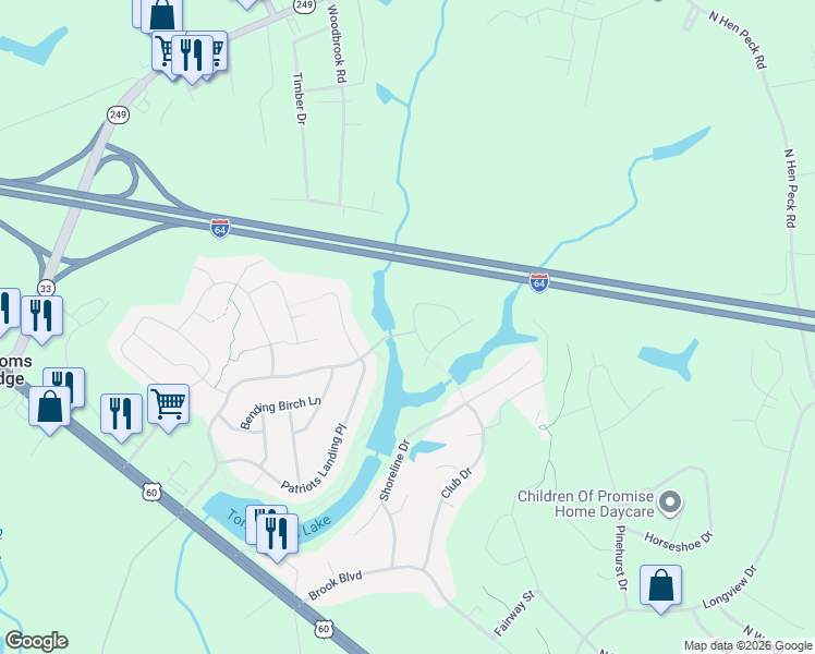 map of restaurants, bars, coffee shops, grocery stores, and more near 3050 Patriots Landing Drive in Quinton
