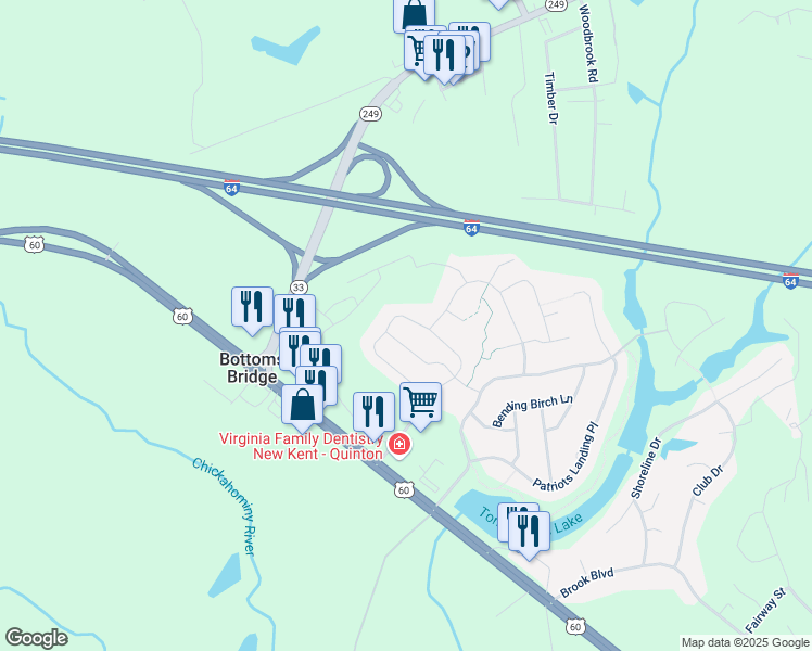 map of restaurants, bars, coffee shops, grocery stores, and more near 7629 North Franklins Way in Quinton