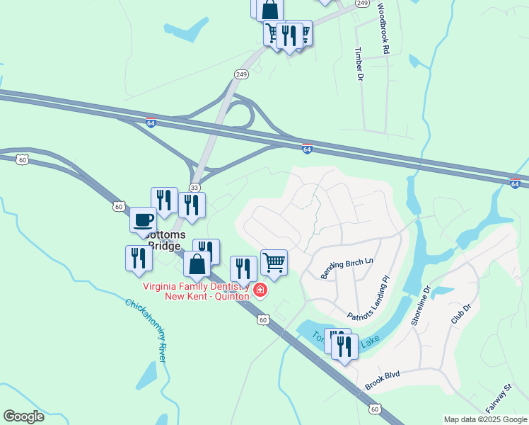 map of restaurants, bars, coffee shops, grocery stores, and more near 7629 North Franklins Way in Quinton