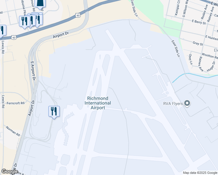 map of restaurants, bars, coffee shops, grocery stores, and more near 5400 Triangle Road in Richmond