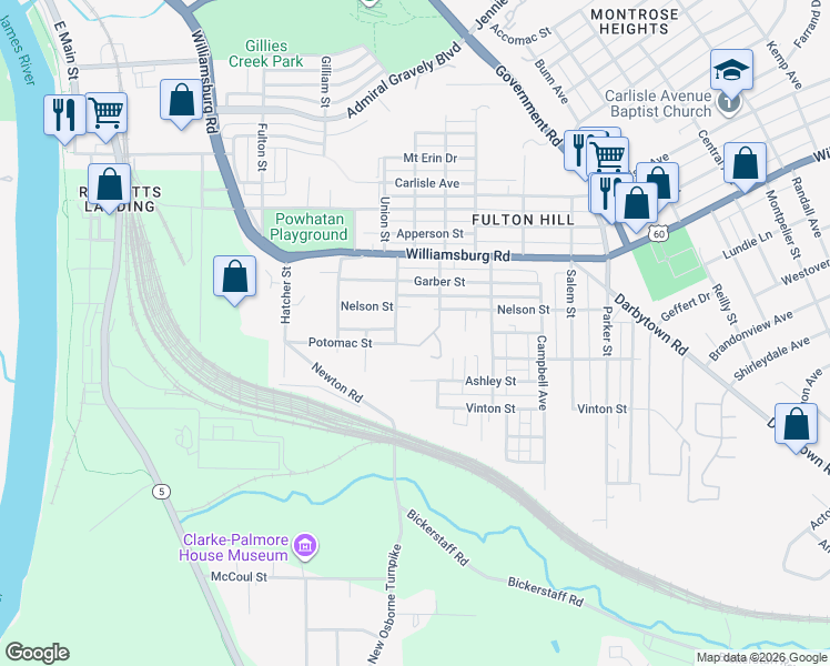 map of restaurants, bars, coffee shops, grocery stores, and more near 5211 Scott Street in Richmond