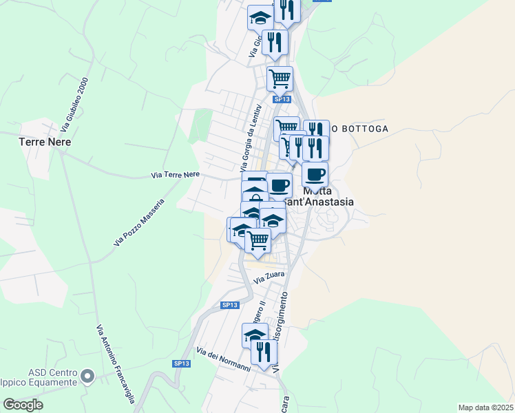 map of restaurants, bars, coffee shops, grocery stores, and more near 7 Viale della Regione in Motta Sant'Anastasia