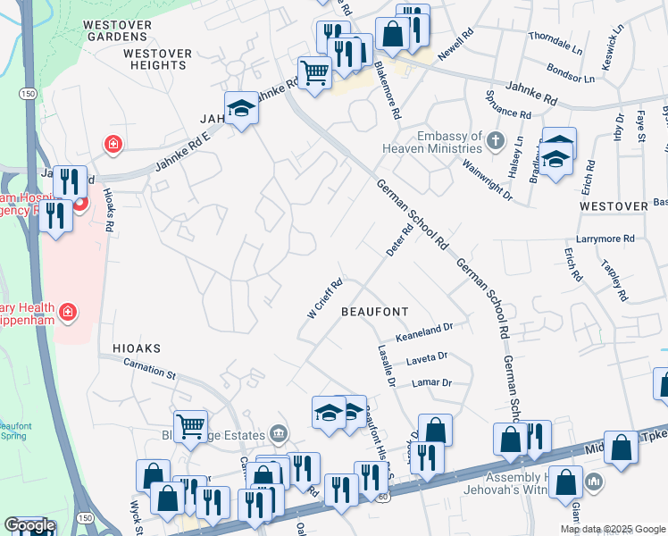 map of restaurants, bars, coffee shops, grocery stores, and more near 712 Edgemont Drive in Richmond