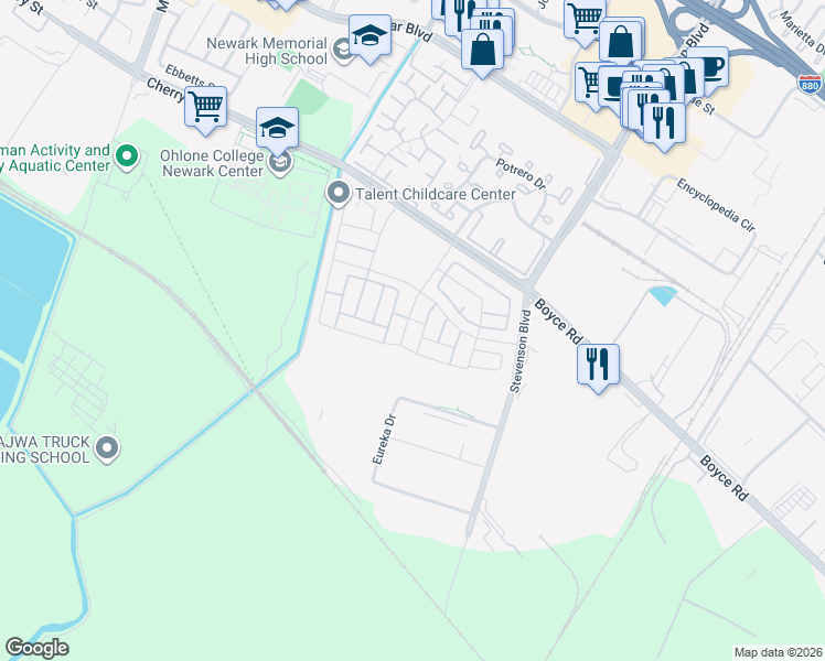 map of restaurants, bars, coffee shops, grocery stores, and more near 6770 Brush Rabbit Avenue in Newark