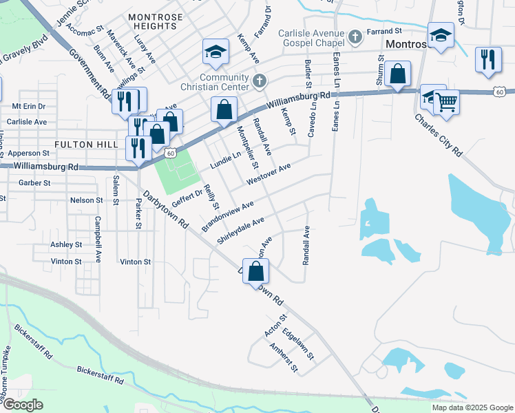 map of restaurants, bars, coffee shops, grocery stores, and more near 2003 Brandonview Avenue in Richmond