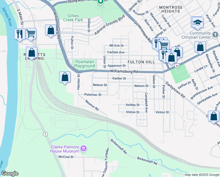 map of restaurants, bars, coffee shops, grocery stores, and more near 5203 Scott Street in Richmond