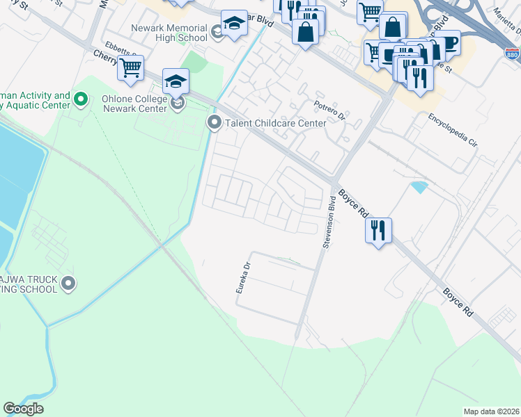 map of restaurants, bars, coffee shops, grocery stores, and more near 6770 Brush Rabbit Avenue in Newark
