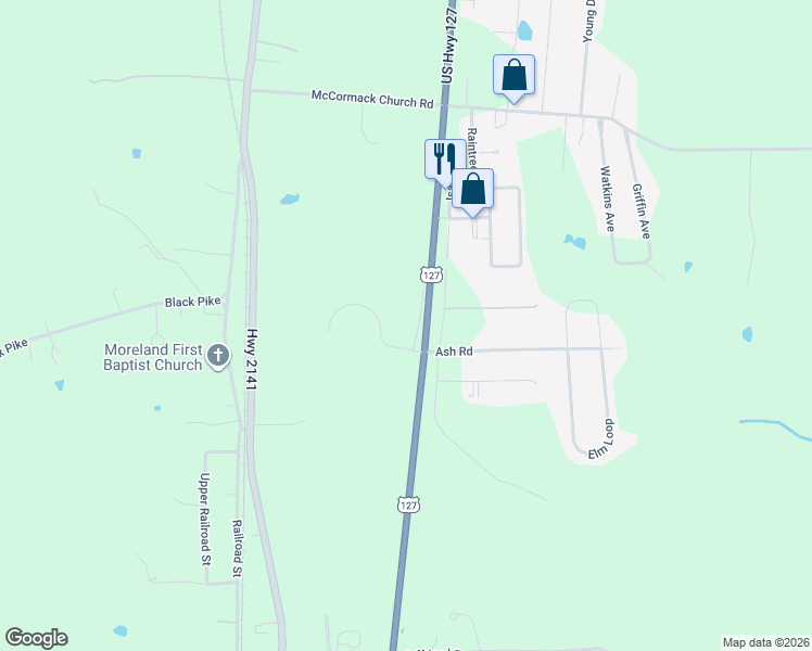 map of restaurants, bars, coffee shops, grocery stores, and more near 30 Ash Road in Hustonville
