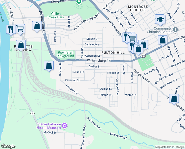 map of restaurants, bars, coffee shops, grocery stores, and more near 1257 Nelson Street in Richmond