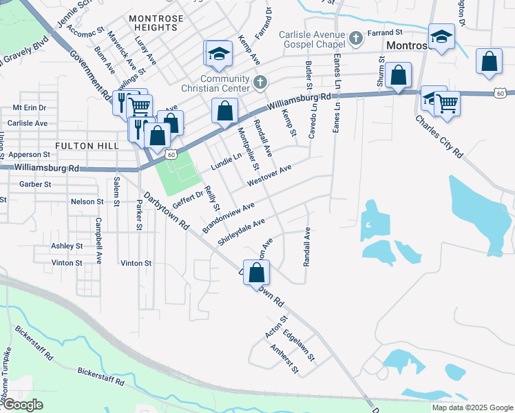 map of restaurants, bars, coffee shops, grocery stores, and more near 2003 Brandonview Avenue in Richmond