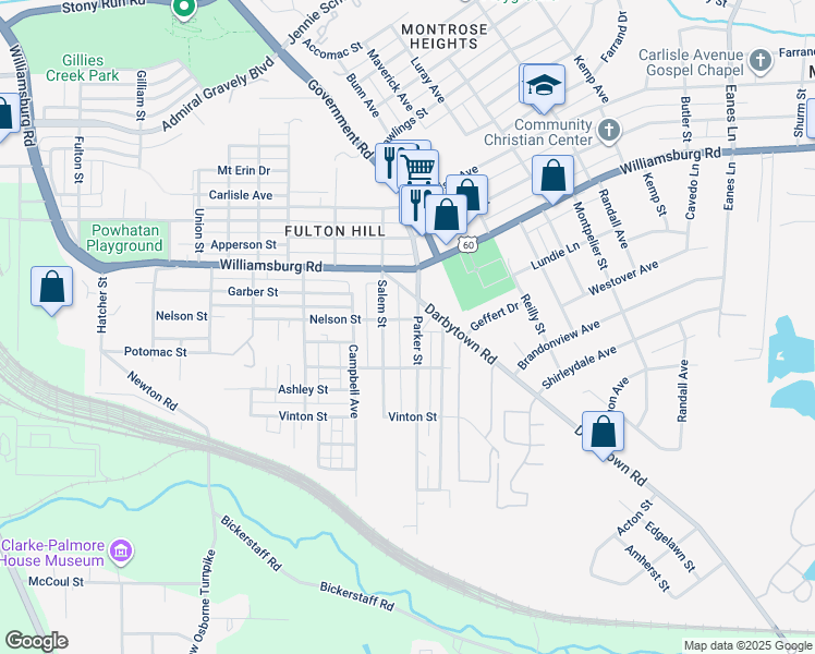 map of restaurants, bars, coffee shops, grocery stores, and more near 5202 Parker Street in Richmond