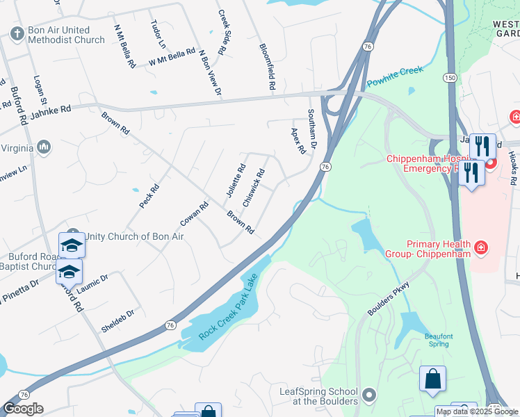 map of restaurants, bars, coffee shops, grocery stores, and more near 1008 Southam Drive in Richmond