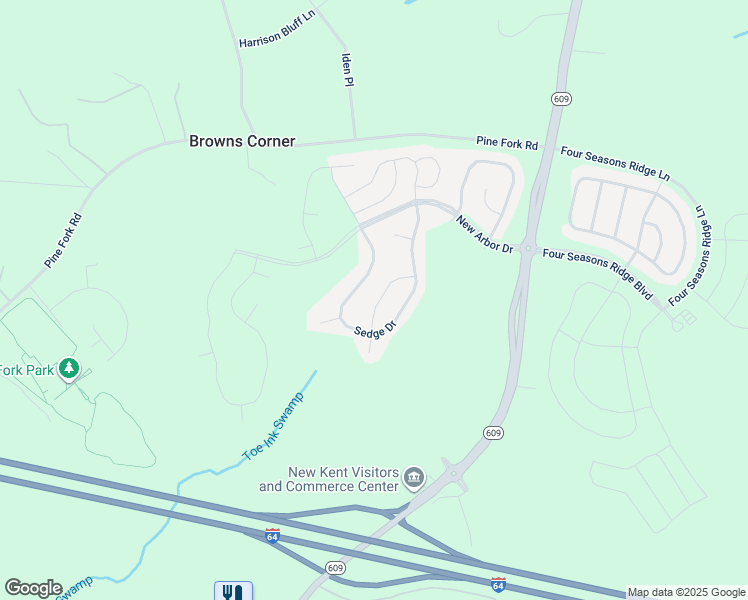 map of restaurants, bars, coffee shops, grocery stores, and more near in New Kent