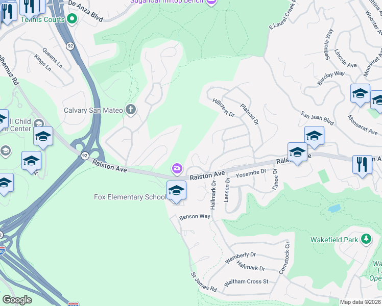 map of restaurants, bars, coffee shops, grocery stores, and more near 3860 West Naughton Avenue in Belmont