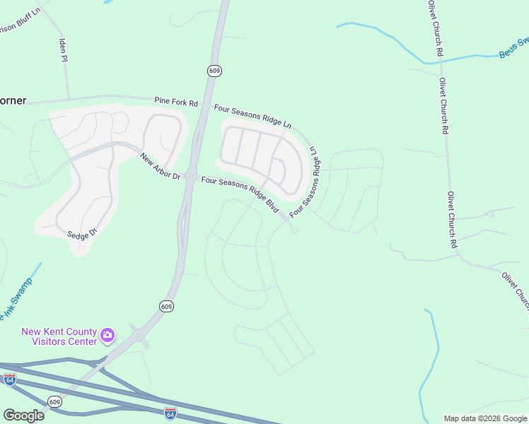 map of restaurants, bars, coffee shops, grocery stores, and more near 8378 East Lord Botetourt Loop in New Kent