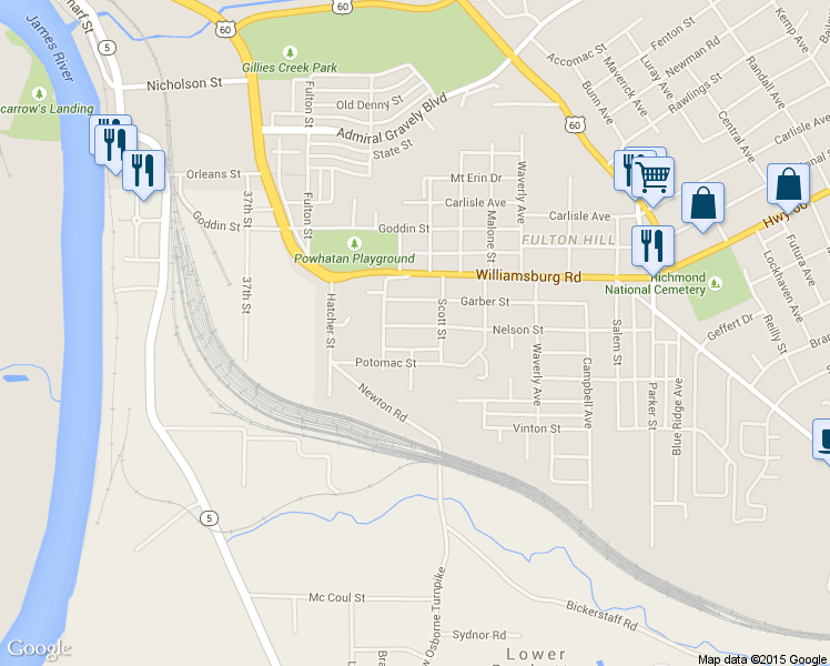 map of restaurants, bars, coffee shops, grocery stores, and more near 1011 Nelson Street in Henrico