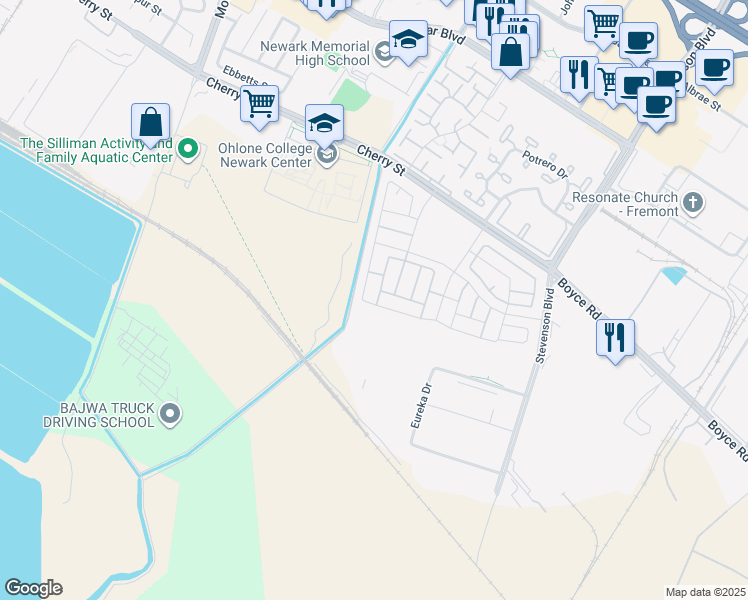 map of restaurants, bars, coffee shops, grocery stores, and more near 6760 Grasshopper Avenue in Newark