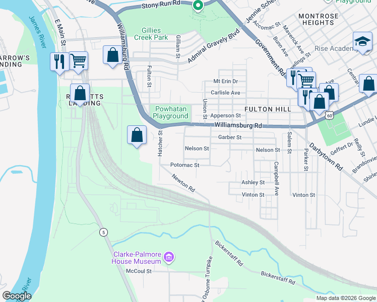 map of restaurants, bars, coffee shops, grocery stores, and more near 1008 Nelson Street in Richmond