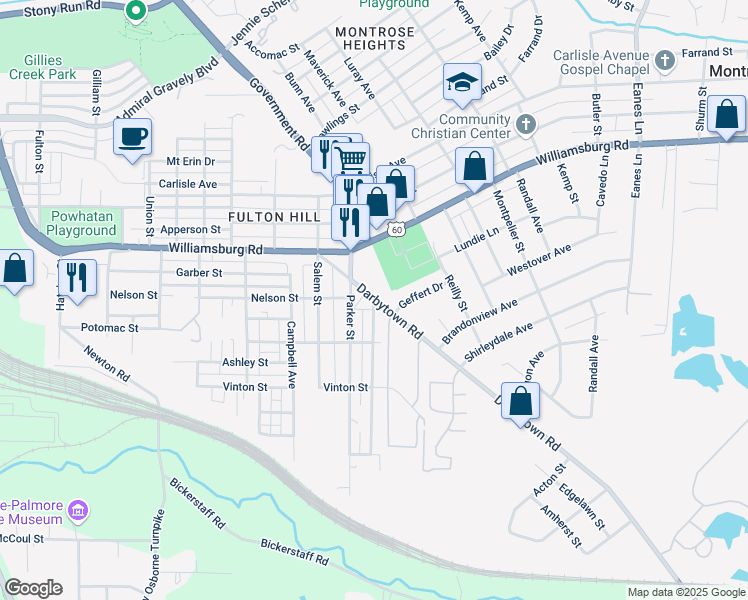 map of restaurants, bars, coffee shops, grocery stores, and more near 5203 Blueridge Avenue in Richmond