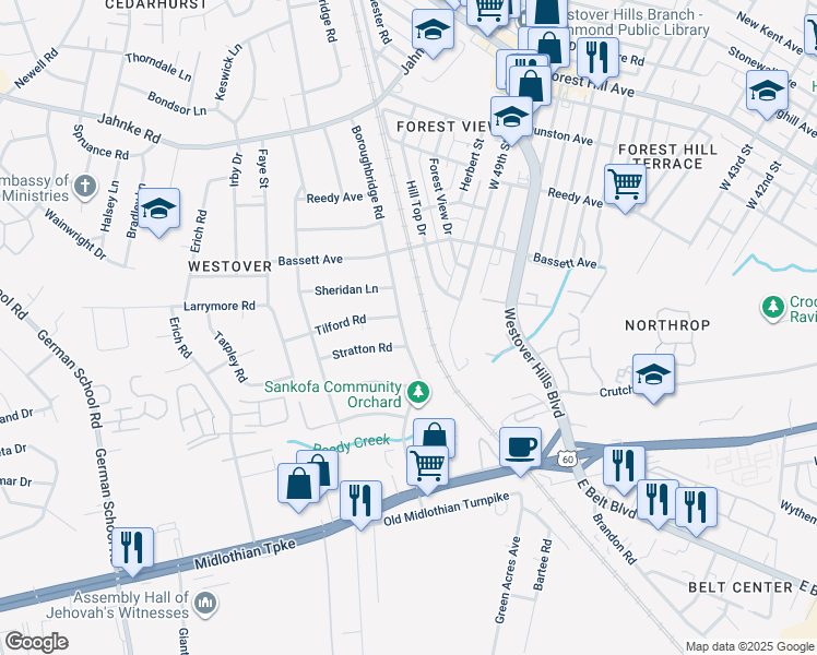 map of restaurants, bars, coffee shops, grocery stores, and more near 513 Boroughbridge Road in Richmond