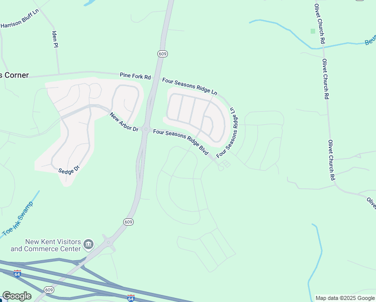 map of restaurants, bars, coffee shops, grocery stores, and more near Southamptonshire Way in New Kent County