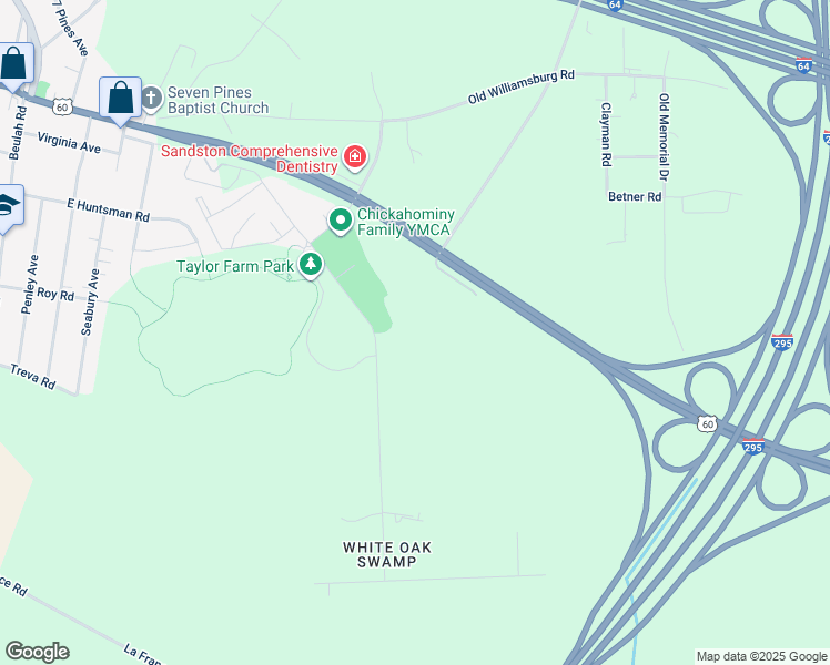 map of restaurants, bars, coffee shops, grocery stores, and more near in Sandston