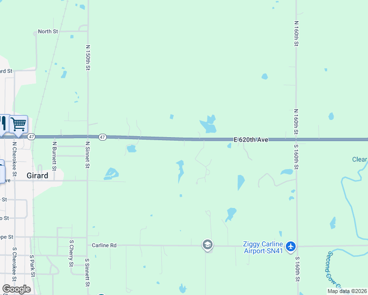 map of restaurants, bars, coffee shops, grocery stores, and more near 147 East 47 Highway in Girard