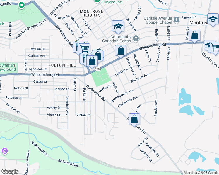 map of restaurants, bars, coffee shops, grocery stores, and more near 1803 Geffert Drive in Richmond