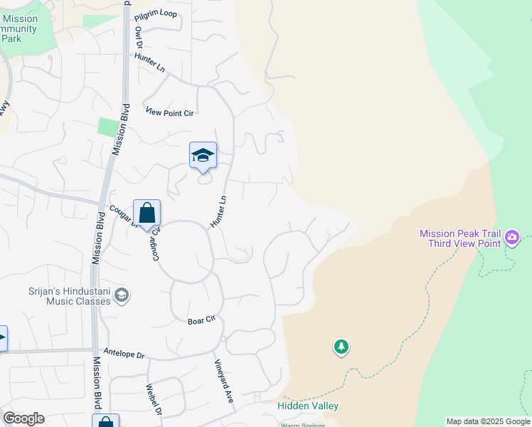 map of restaurants, bars, coffee shops, grocery stores, and more near 44989 Vista Del Sol in Fremont