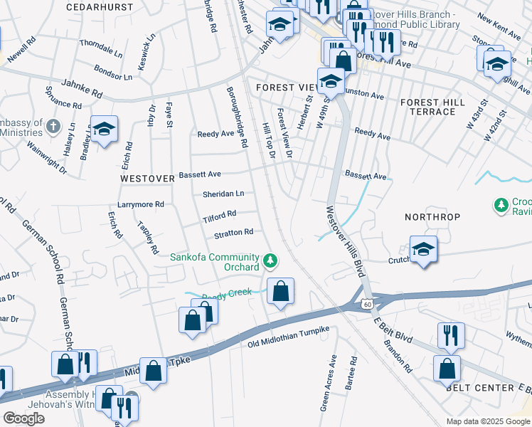 map of restaurants, bars, coffee shops, grocery stores, and more near 519 Boroughbridge Road in Richmond