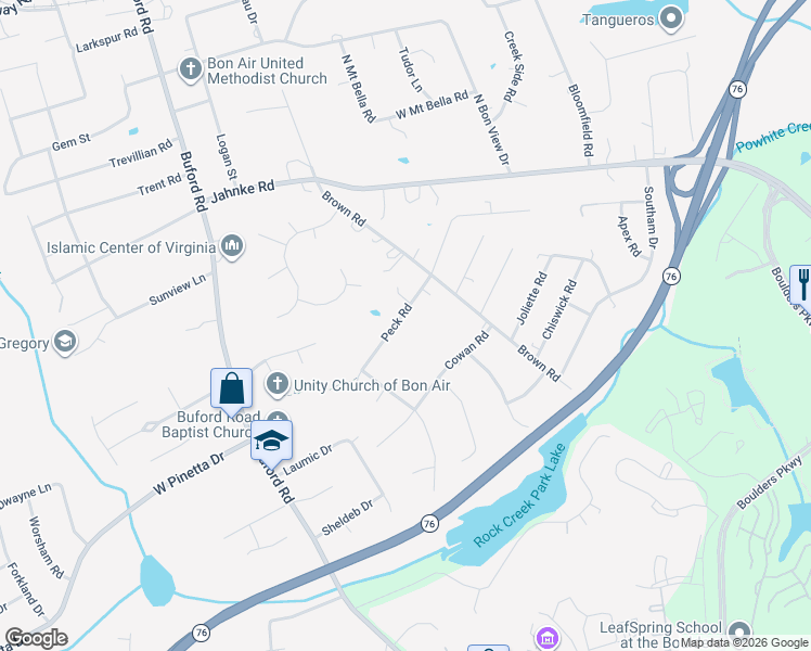 map of restaurants, bars, coffee shops, grocery stores, and more near 1101 Peck Road in Richmond