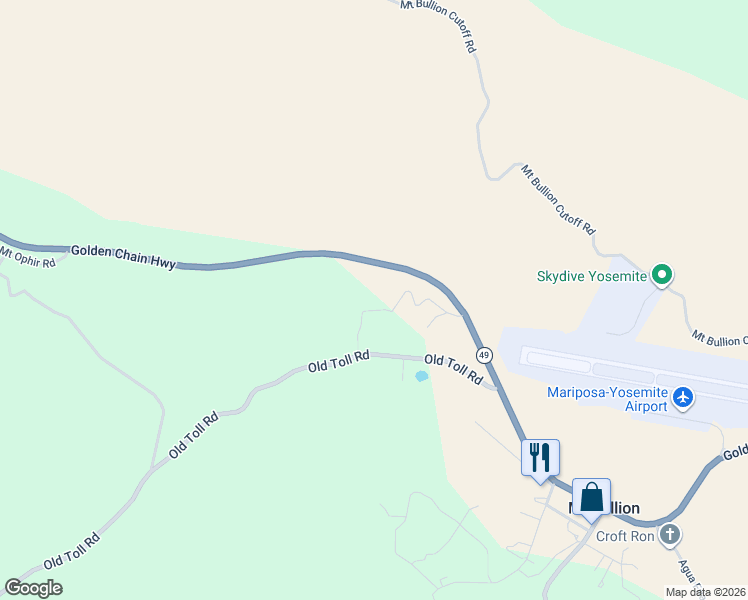 map of restaurants, bars, coffee shops, grocery stores, and more near 6155 California 49 in Mariposa