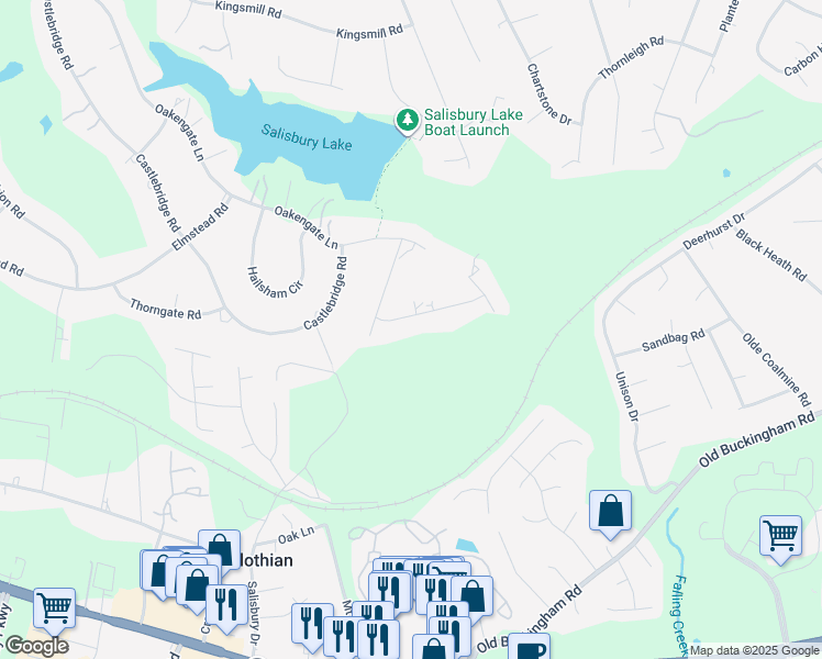 map of restaurants, bars, coffee shops, grocery stores, and more near 13321 Behetra Drive in Midlothian