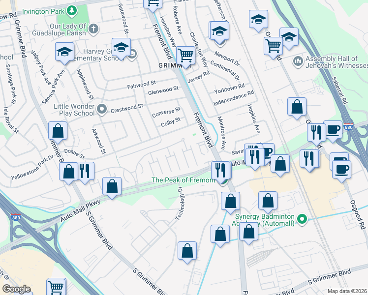 map of restaurants, bars, coffee shops, grocery stores, and more near 266 Winnipeg Terrace in Fremont