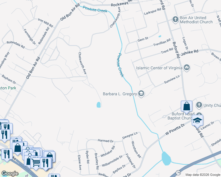 map of restaurants, bars, coffee shops, grocery stores, and more near in Bon Air
