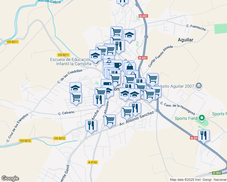 map of restaurants, bars, coffee shops, grocery stores, and more near 17 Calle Lorca in Aguilar de la Frontera