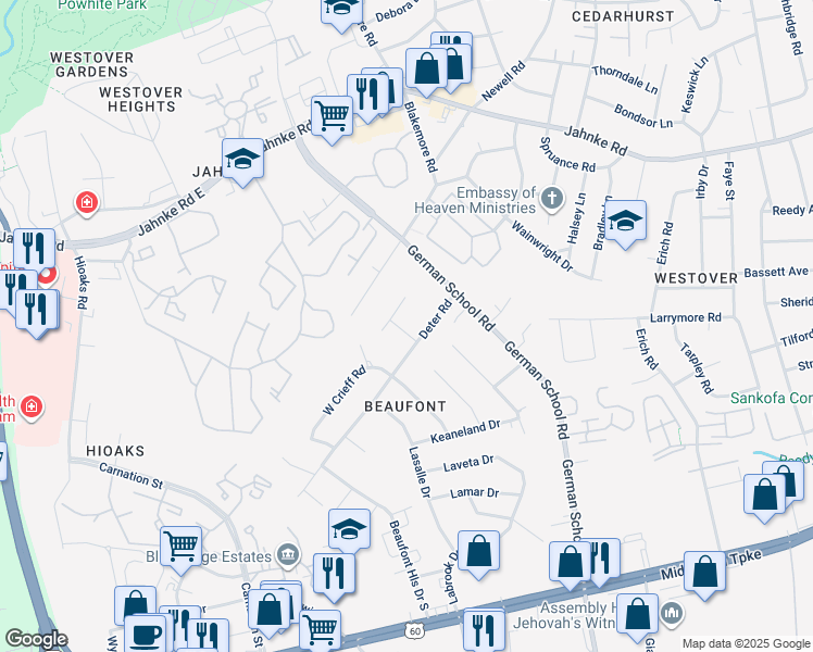 map of restaurants, bars, coffee shops, grocery stores, and more near 709 Goodwood Road in Richmond